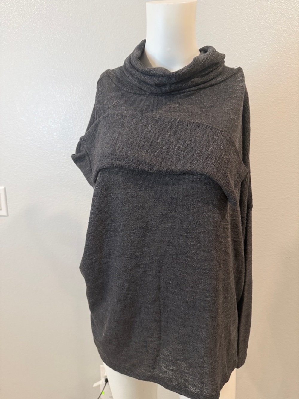 Relaxed Charcoal Gray Cowl Neck Sweater